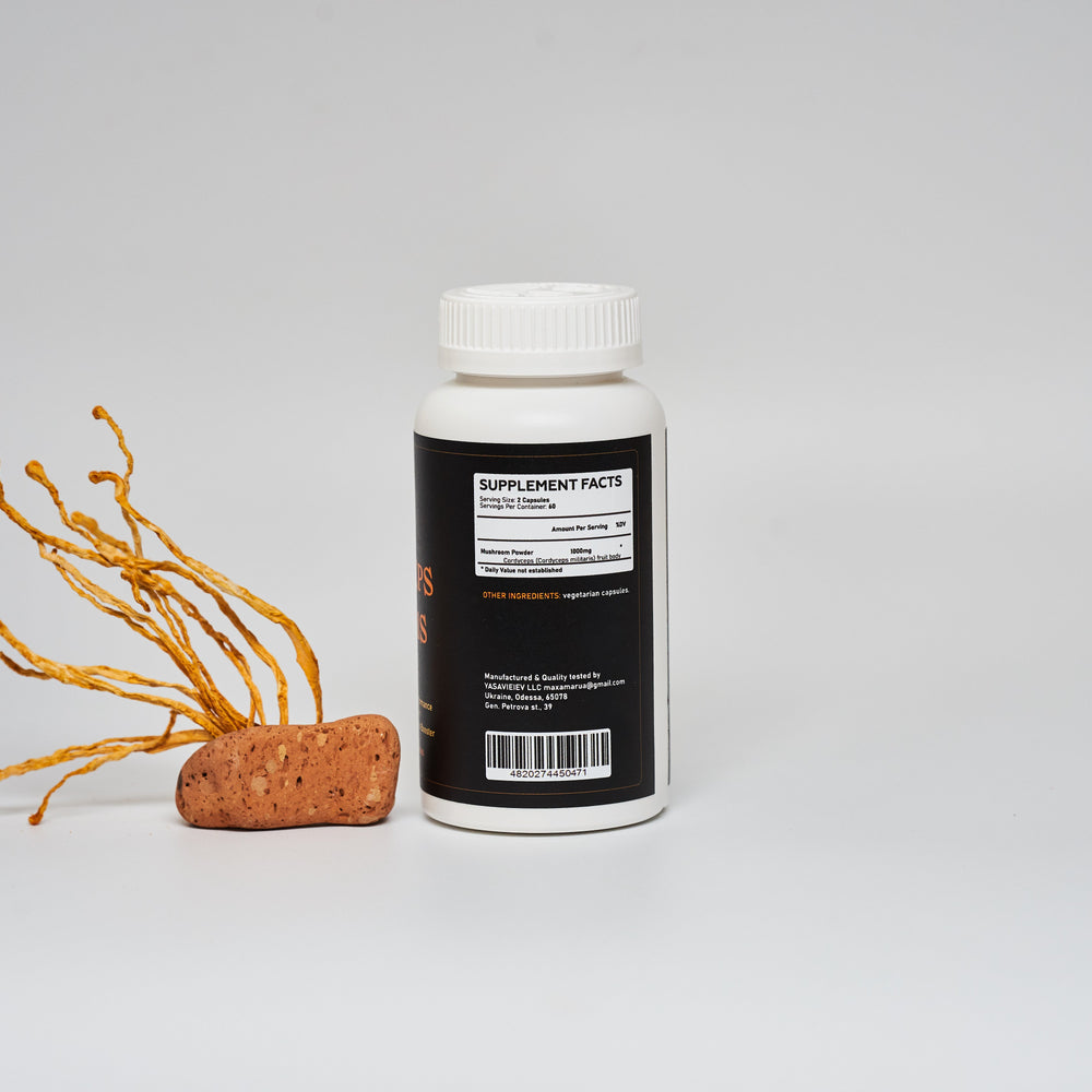 
                  
                    Cordyceps militaris mushroom in capsules
                  
                